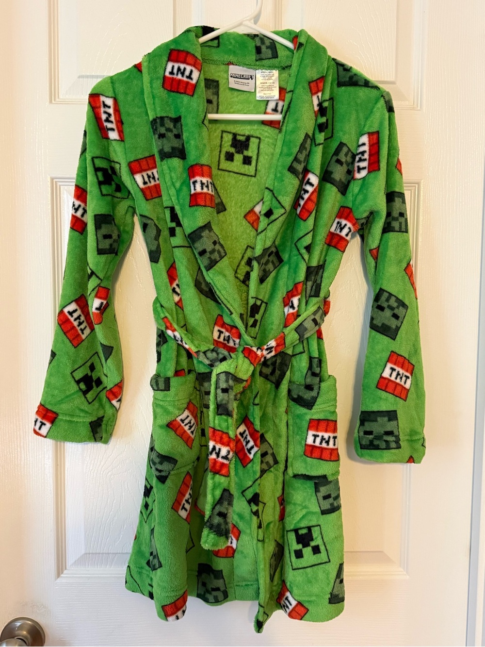 Kids Hooded Green Creeper & TNT Print Robe